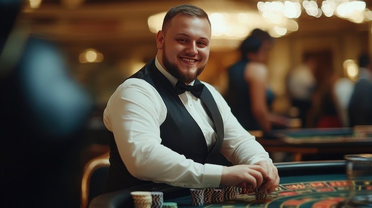 Berbagai permainan meja kasino seperti blackjack dan roulette dengan dealer interaktif